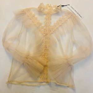 NWT LIFE mesh sheer Victorian long sleeve Top